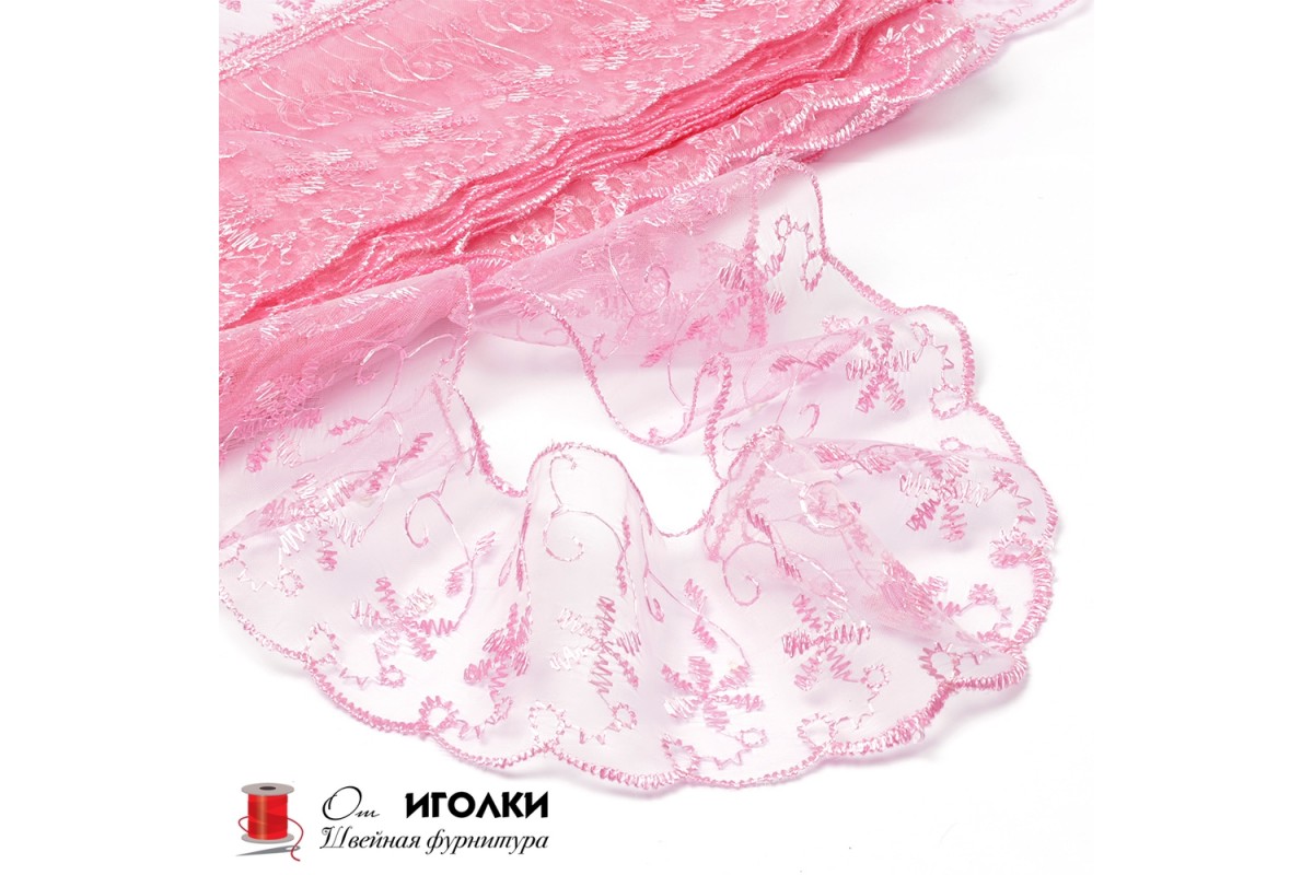 Кружево капрон шитье шир.6,5 см арт.R37 цв.розовый уп.9,14 м